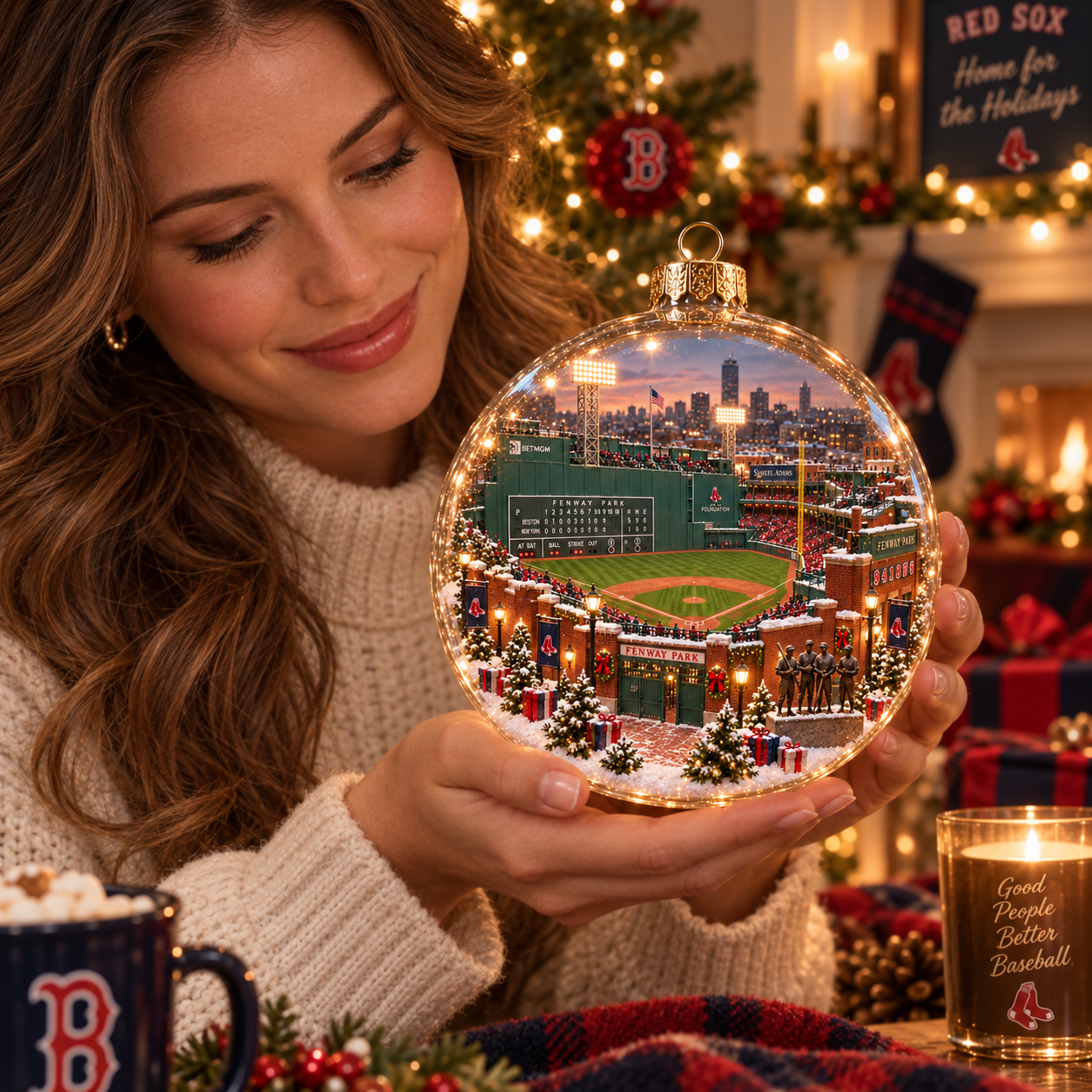 🎄 Go Sox — Light-Up Baseball Diorama Ornament-HandPrint
