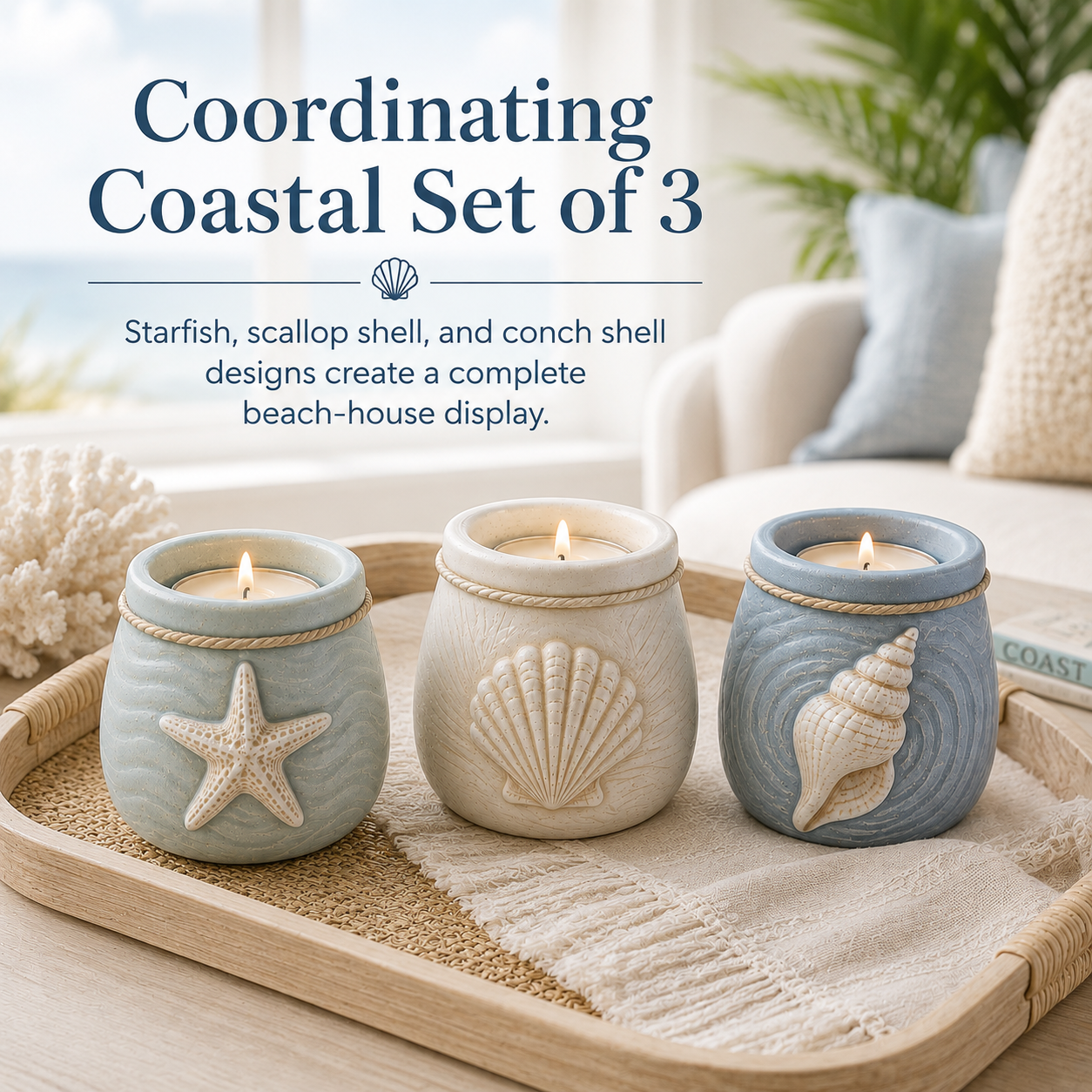 Coastal Tea Light Candle Holders Set of 3-HandPrint