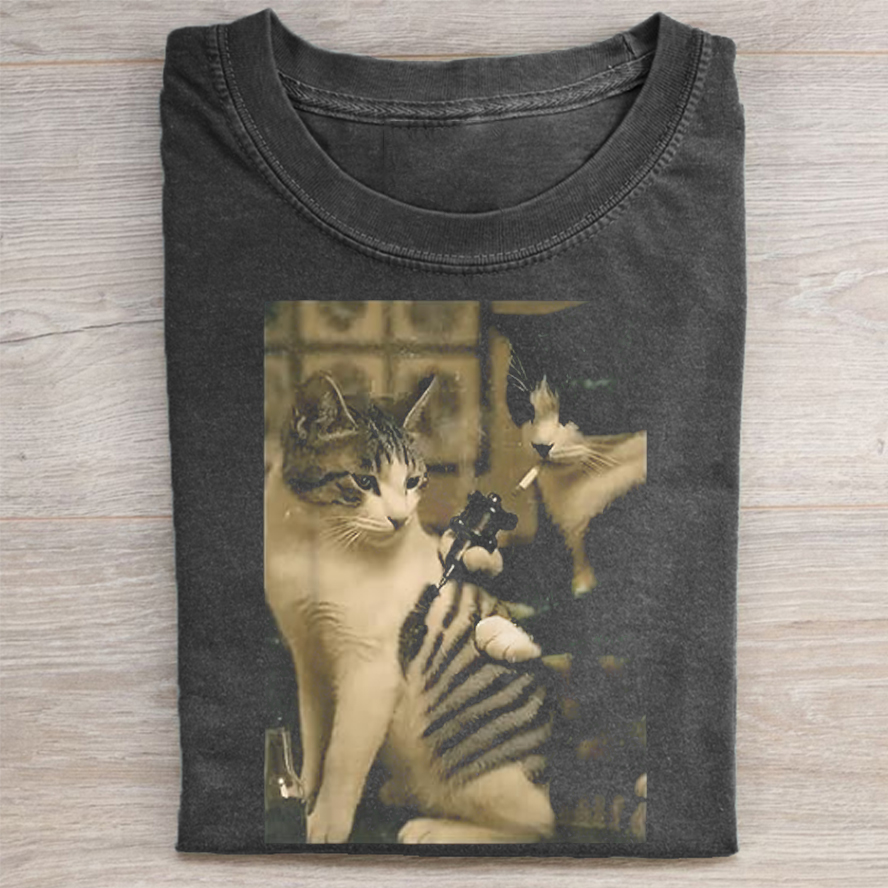 Retro Cat Tattoo Meme T-shirt-NaturexCraft