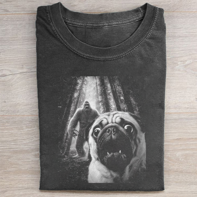 Funny Pug Bigfoot Selfie T-shirt-NaturexCraft