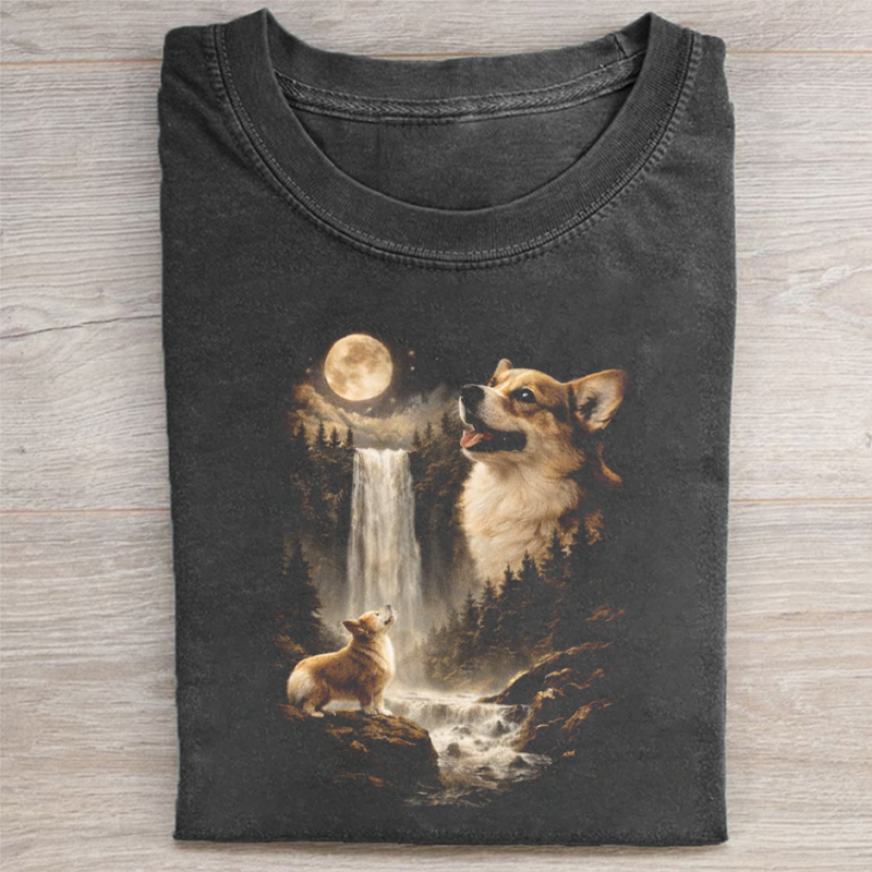 Corgi Howling to the Moon T-shirt-NaturexCraft