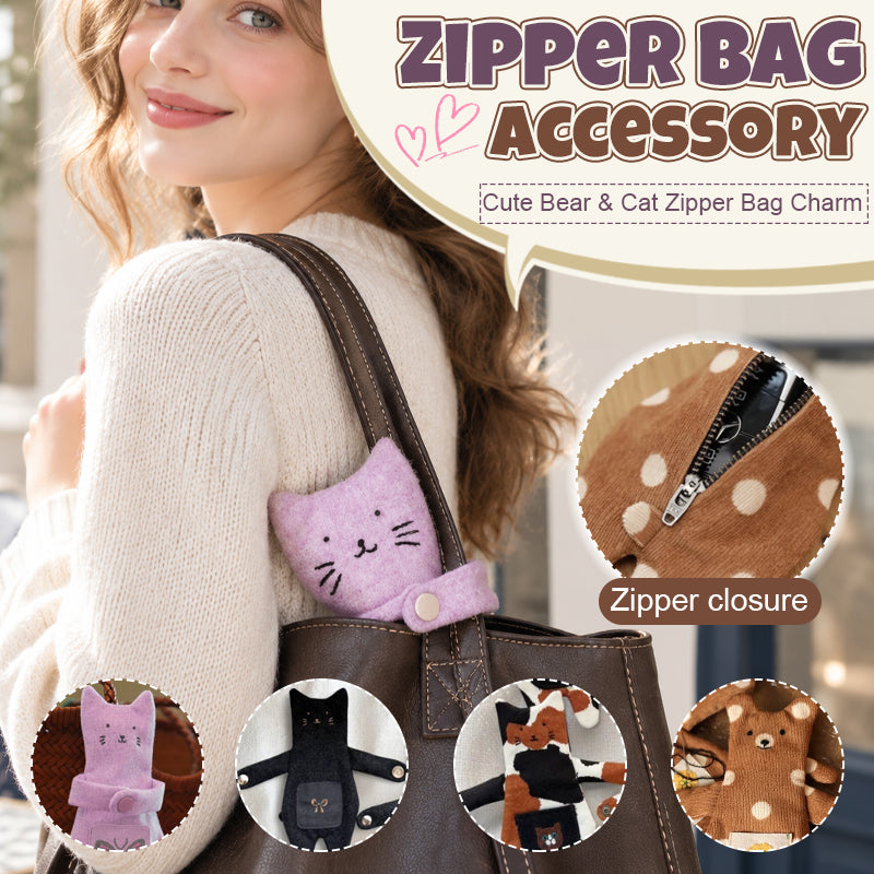 Hugging Cat & Bear Zipper Pouch Bag Charm-HandPrint