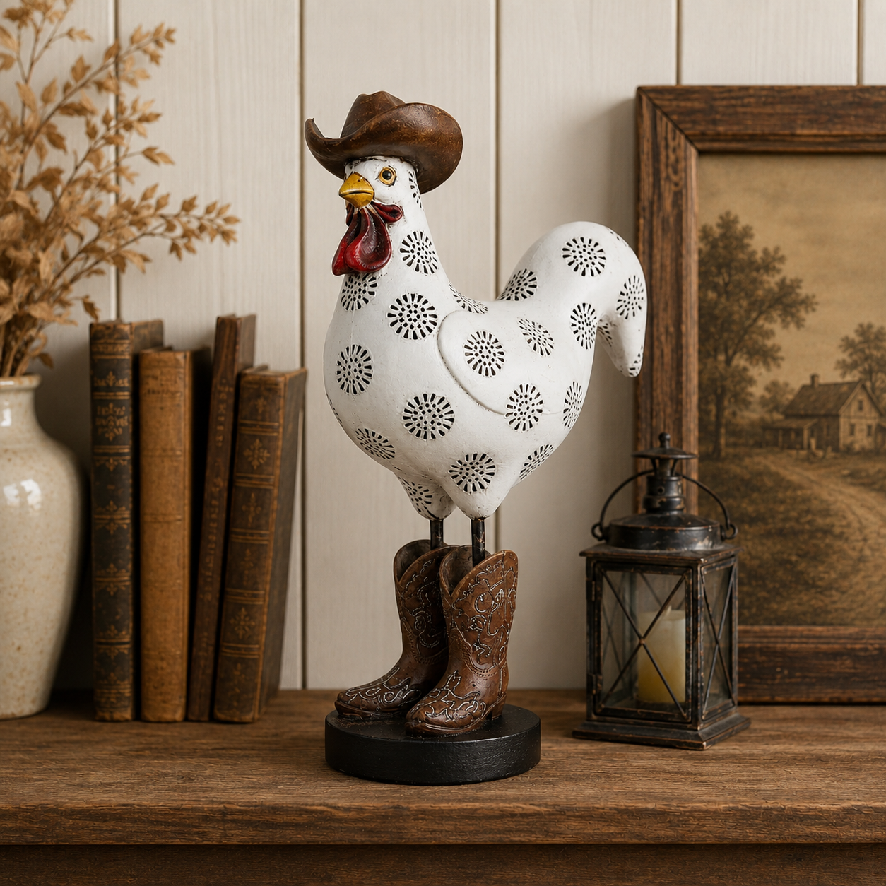 Vintage Cowboy Rooster Sculpture-HandPrint