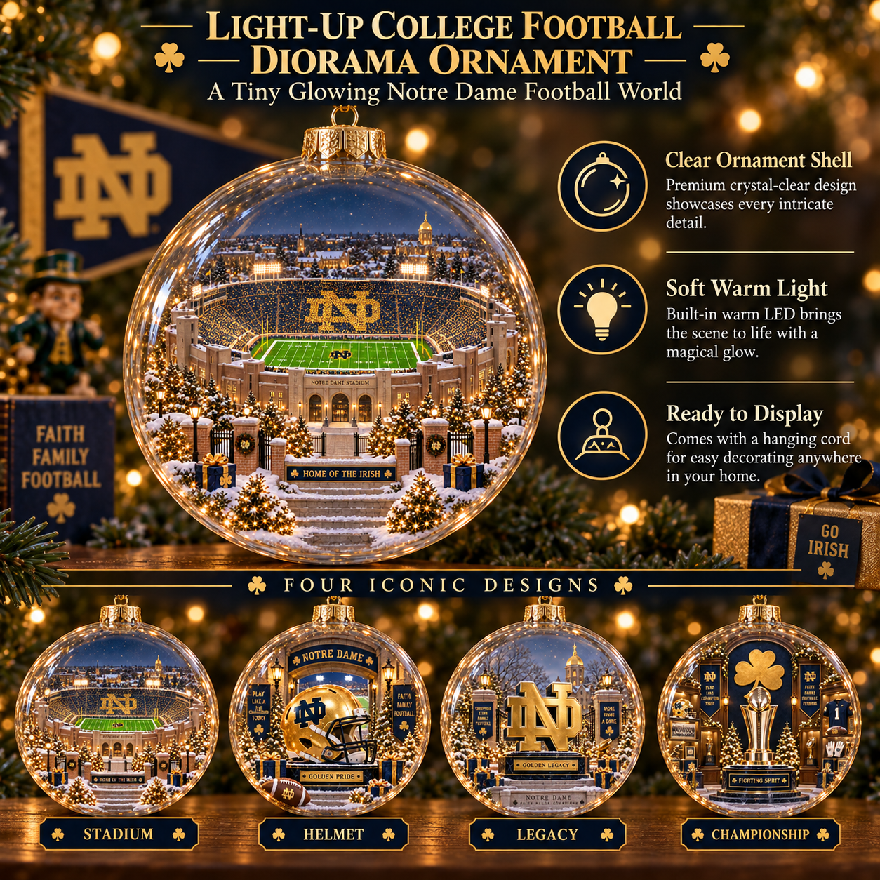 🎄 Play Like a Champion Today — Light-Up College Football Diorama Ornament-HandPrint