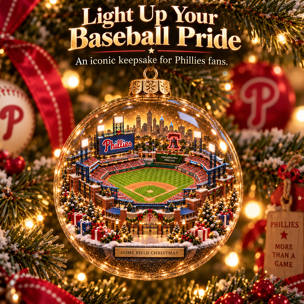 ⚾🎄 More Than a Game – Light-Up Baseball Heritage Christmas Ornament-HandPrint