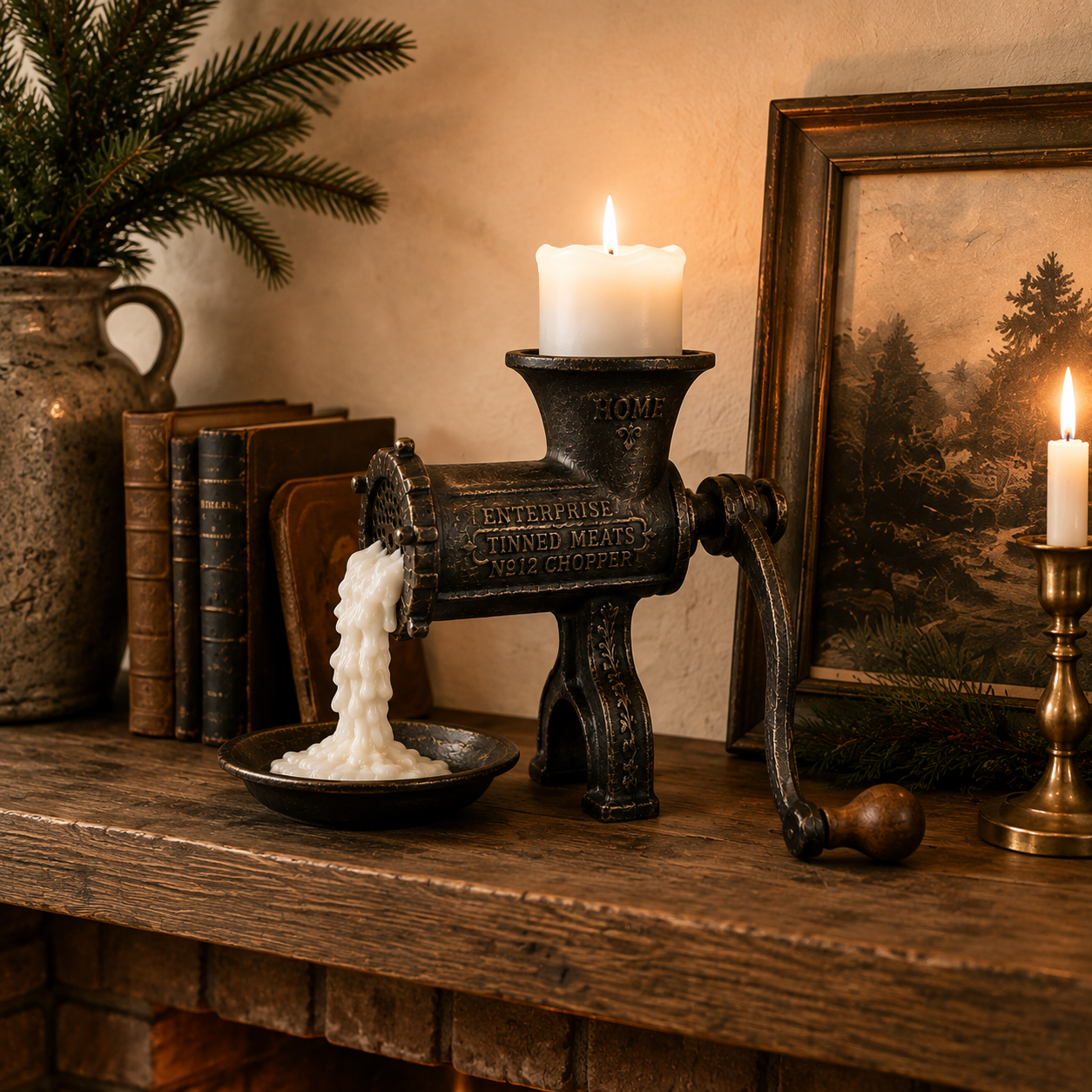 Vintage Meat Grinder Candle Holder-HandPrint