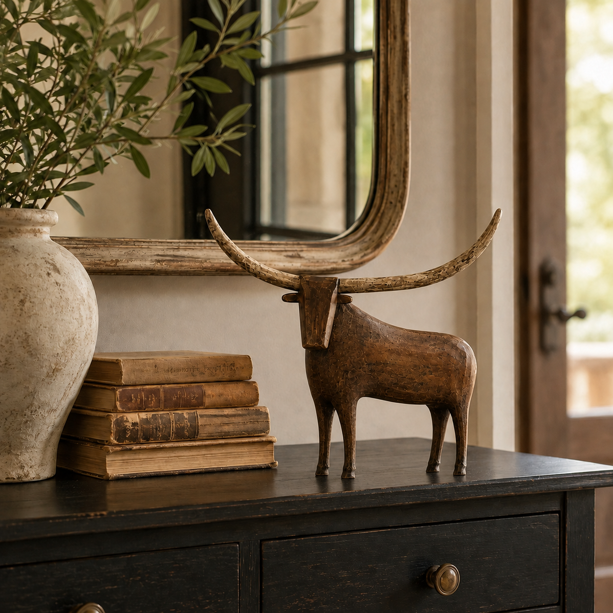 Vintage Longhorn Bull Sculpture-HandPrint