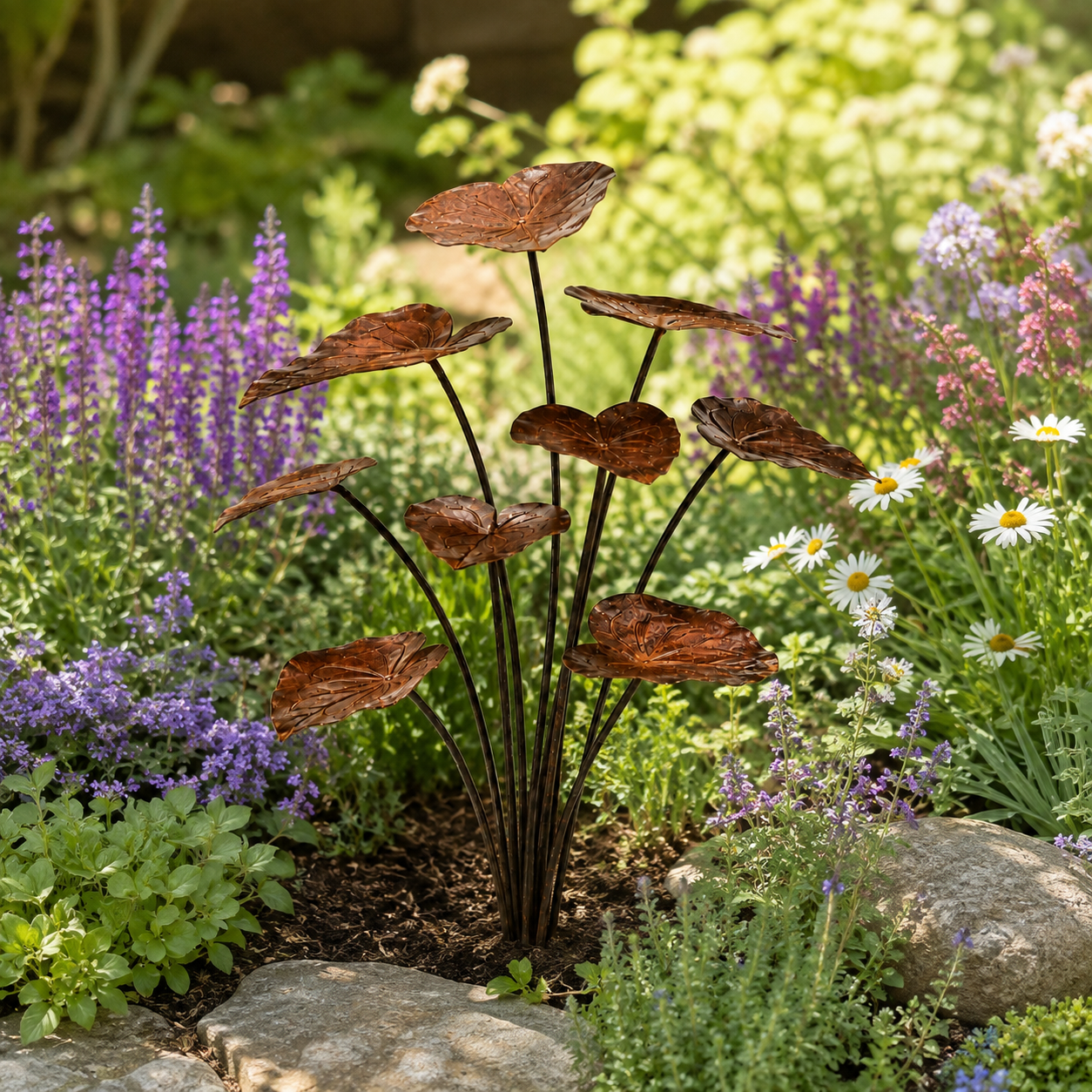 Rustic Metal Lotus Leaf Garden Stake-HandPrint