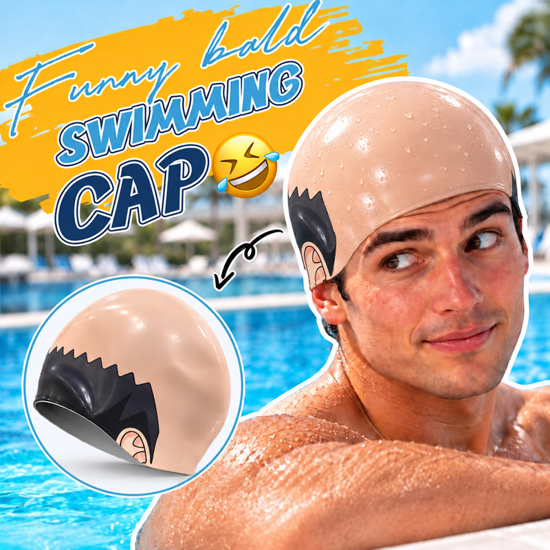 Funny Realistic Bald Head Swim Cap-HandPrint