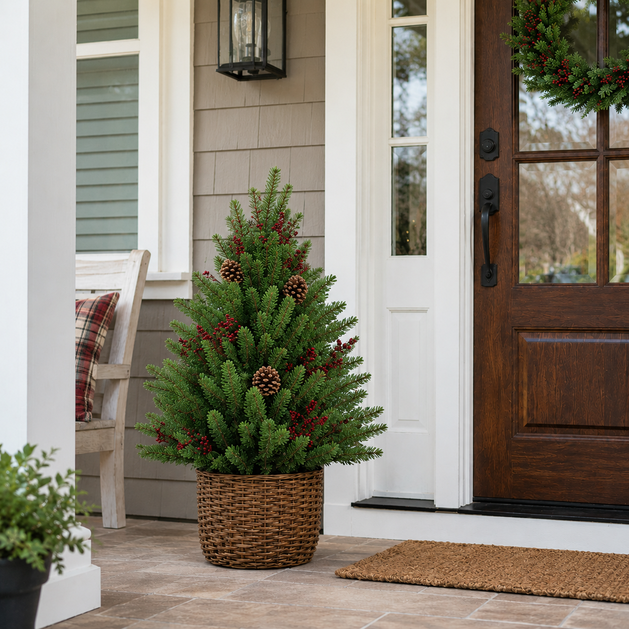 24-Inch Pre-Lit Christmas Tree with Woven Basket-HandPrint