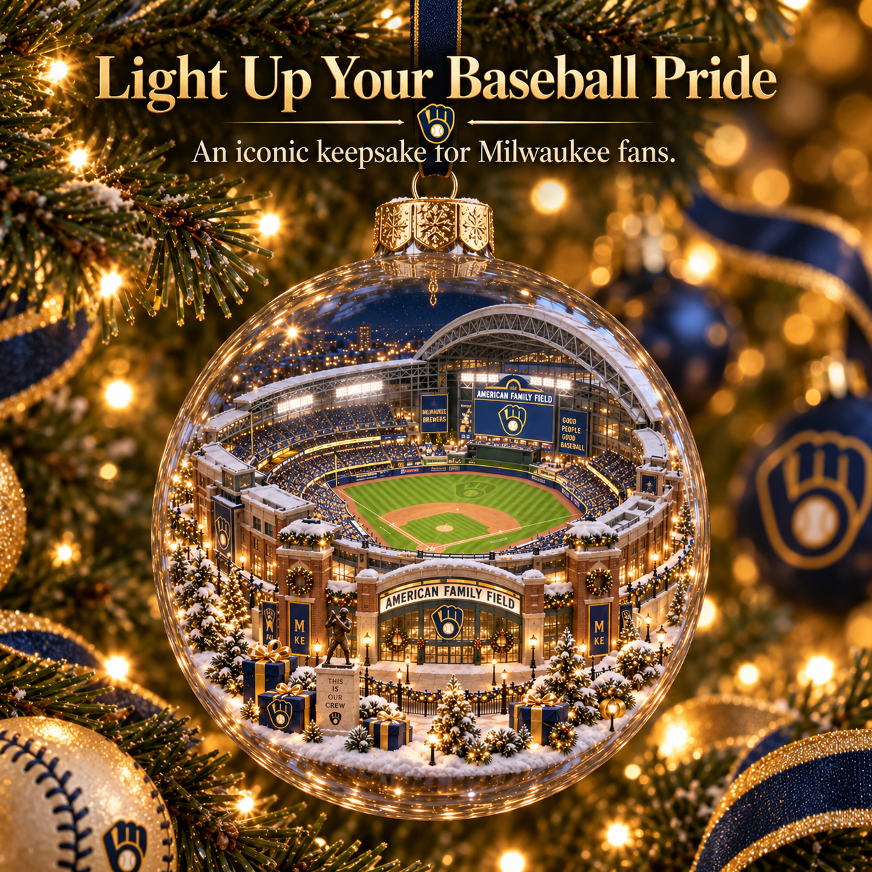 ⚾🎄 Good People. Good Baseball. – Light-Up Baseball Heritage Christmas Ornament-HandPrint