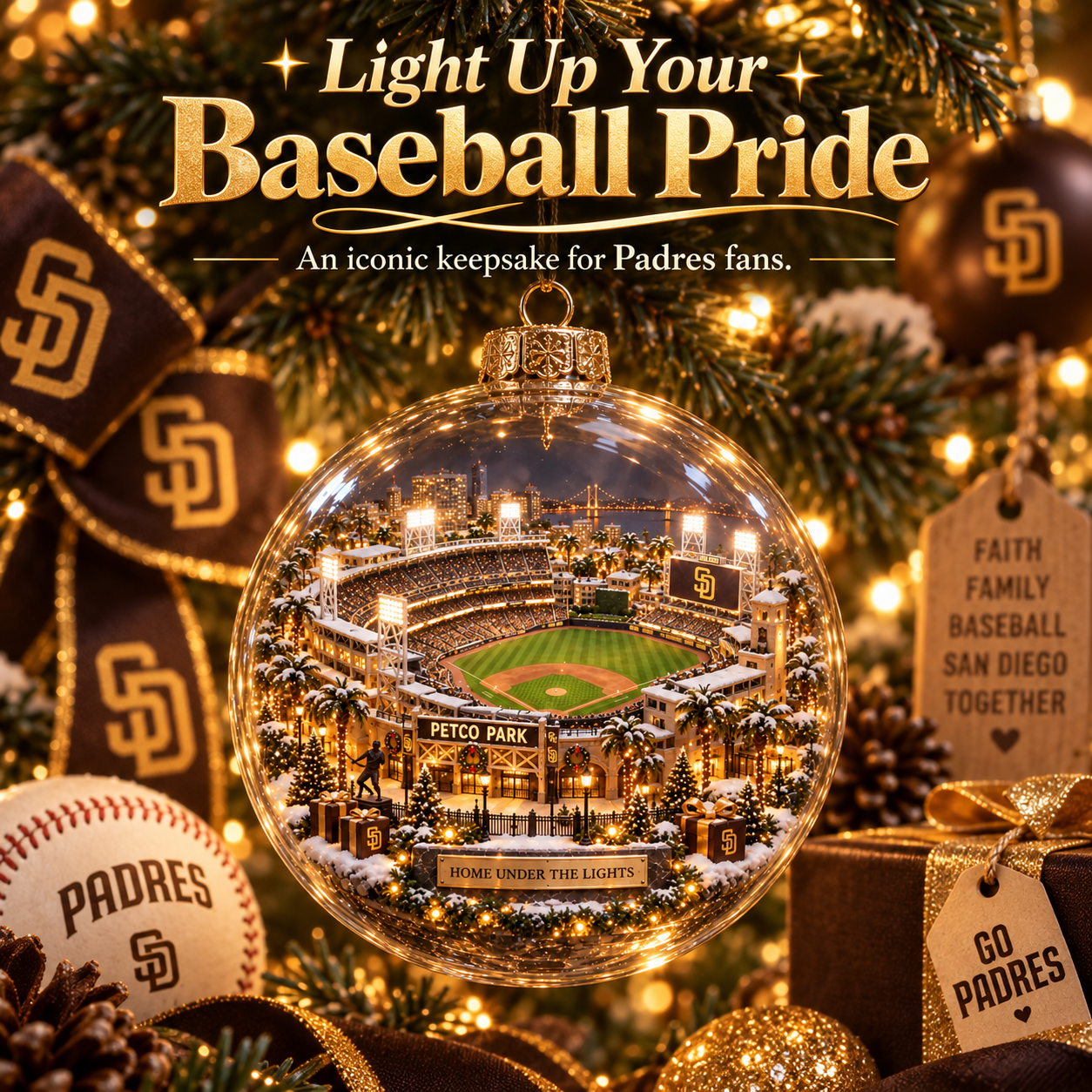 ⚾🎄 Faith. Family. Baseball. – Light-Up Baseball Heritage Christmas Ornament-HandPrint