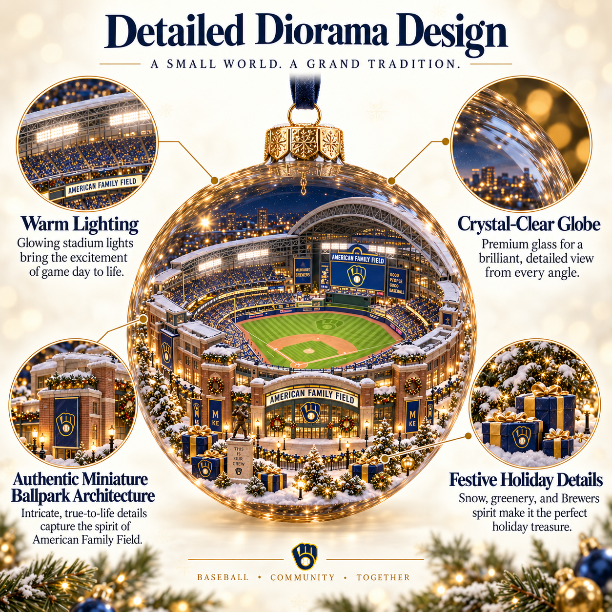⚾🎄 Good People. Good Baseball. – Light-Up Baseball Heritage Christmas Ornament-HandPrint