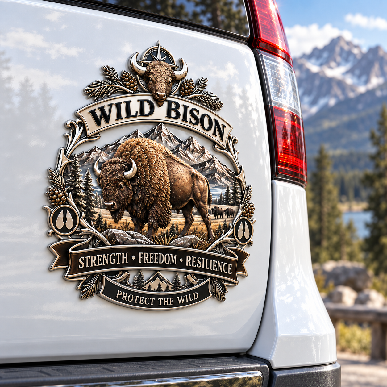🚙Wild Bison 3D Metal Car Emblem – Strength · Freedom · Resilience-HandPrint