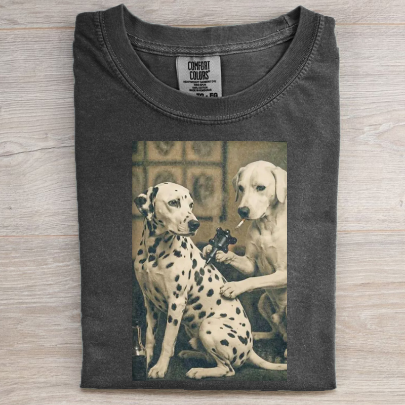 Retro Dalmatian Dog Tattoo Artist Funny Meme Graphic T-shirt-NaturexCraft
