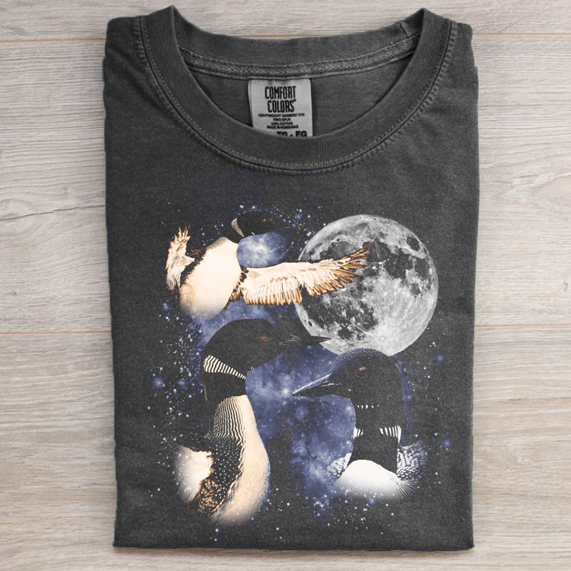 Three Common Loon Moon T-shirt-NaturexCraft