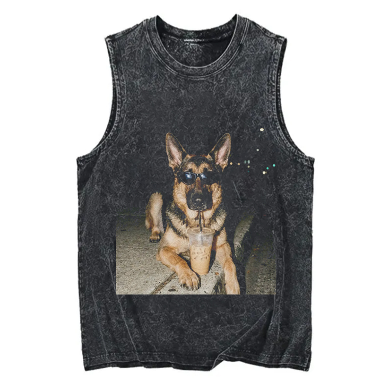 German Shepherd Drinking Iced Coffee Unisex Tank-NaturexCraft