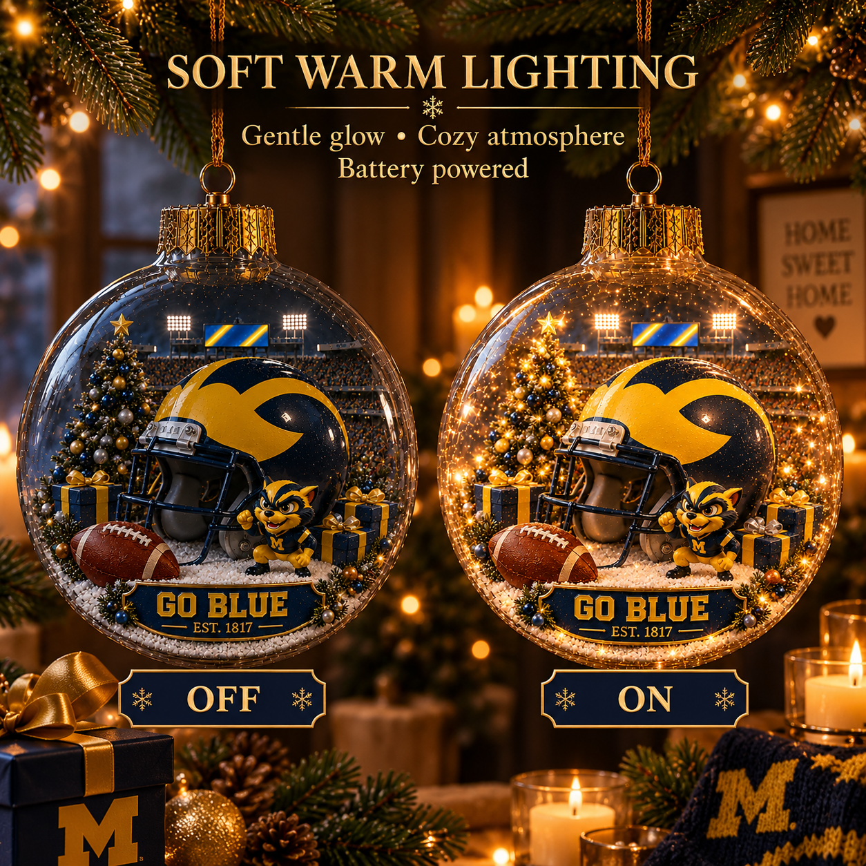 🏈🎄 Light-Up College Football Christmas Ornament-HandPrint