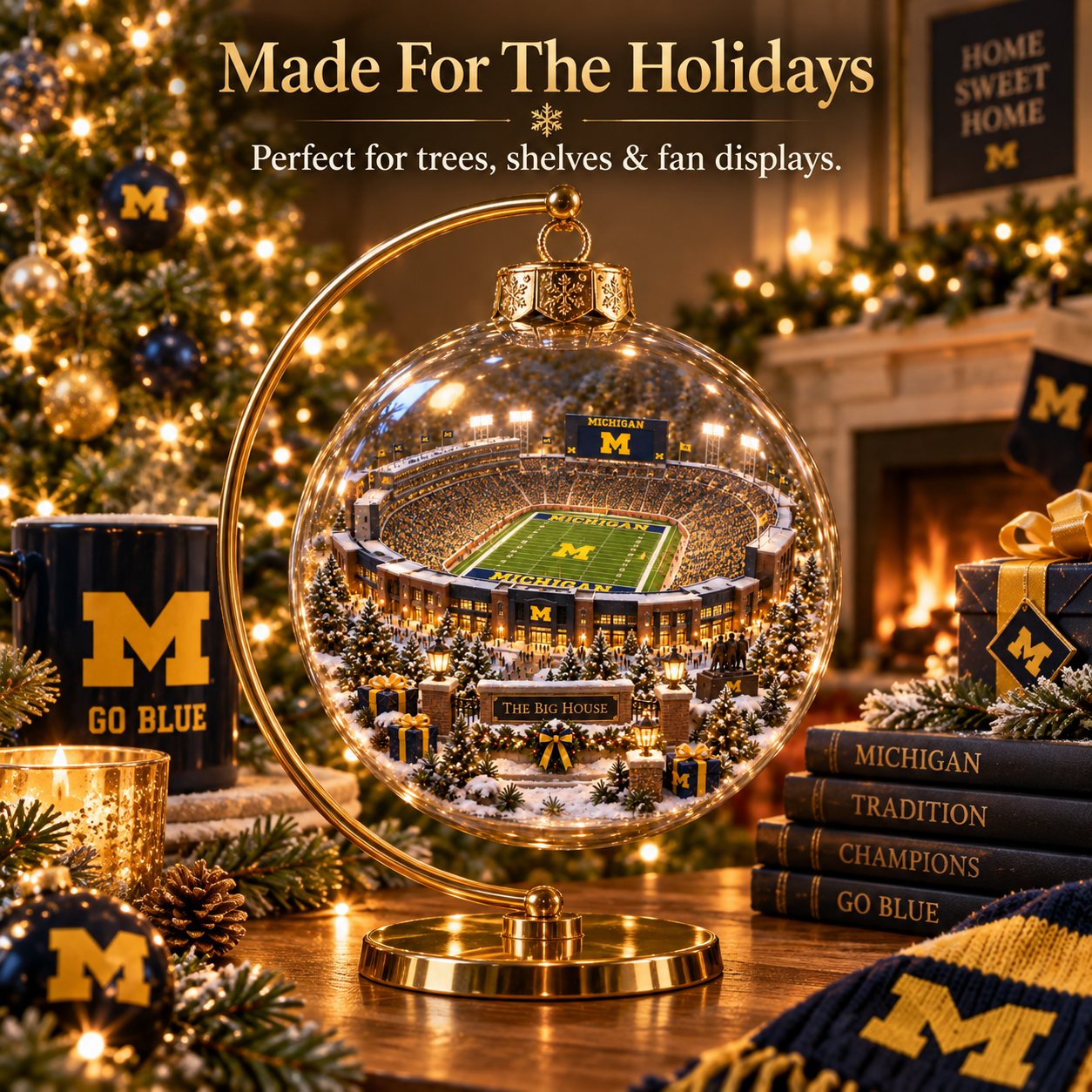 🏈🎄 Go Blue – Light-Up College Football Heritage Christmas Ornament-HandPrint