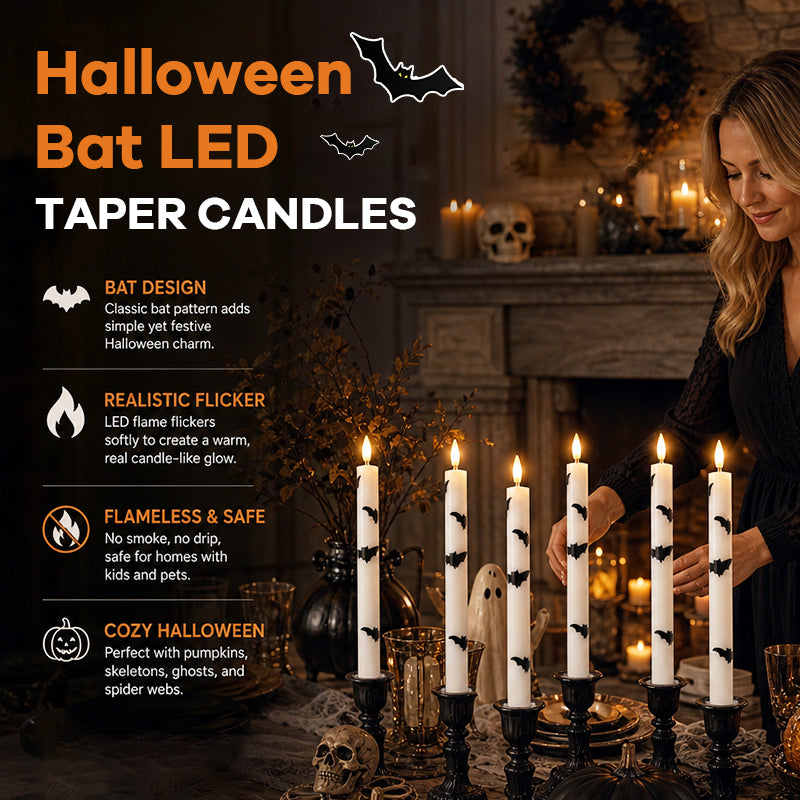 Spooky & Safe: Halloween Bat LED Taper Candles 🦇-HandPrint