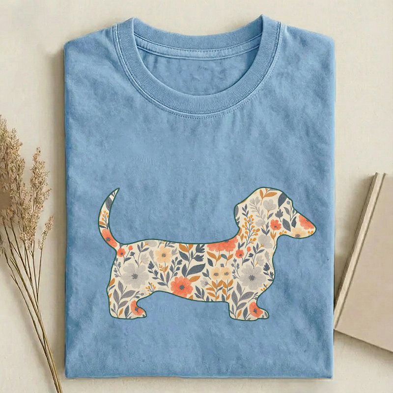 Floral Dachshund T-shirt-NaturexCraft