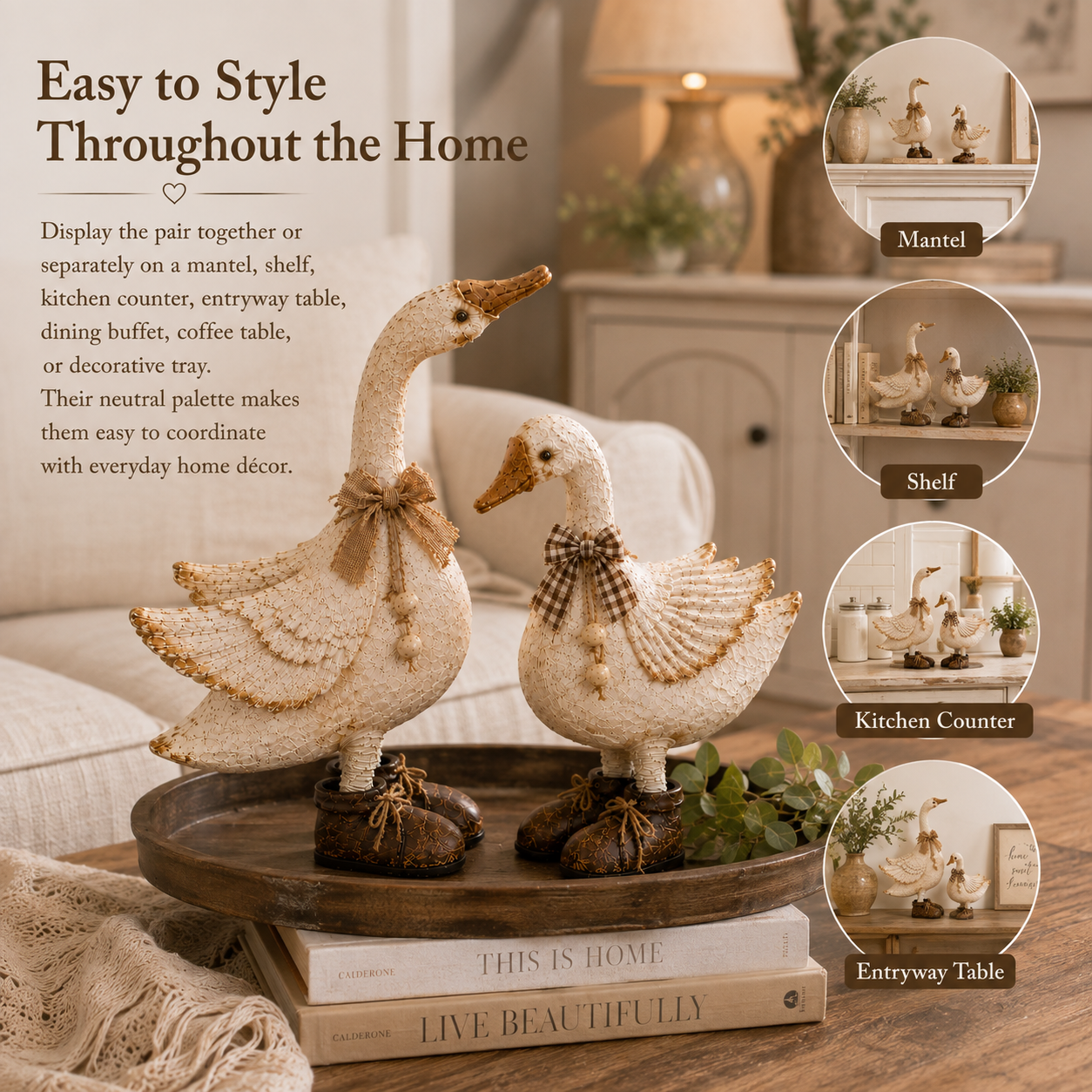 Rustic Farmhouse Goose Figurines Set of 2-HandPrint