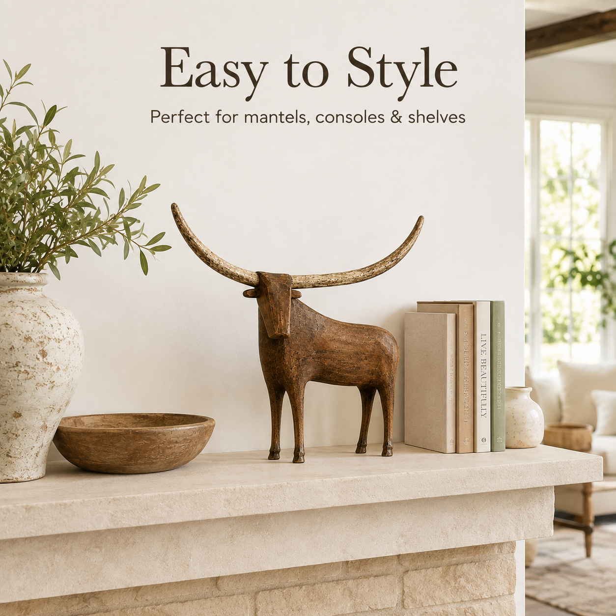 Vintage Longhorn Bull Sculpture-HandPrint