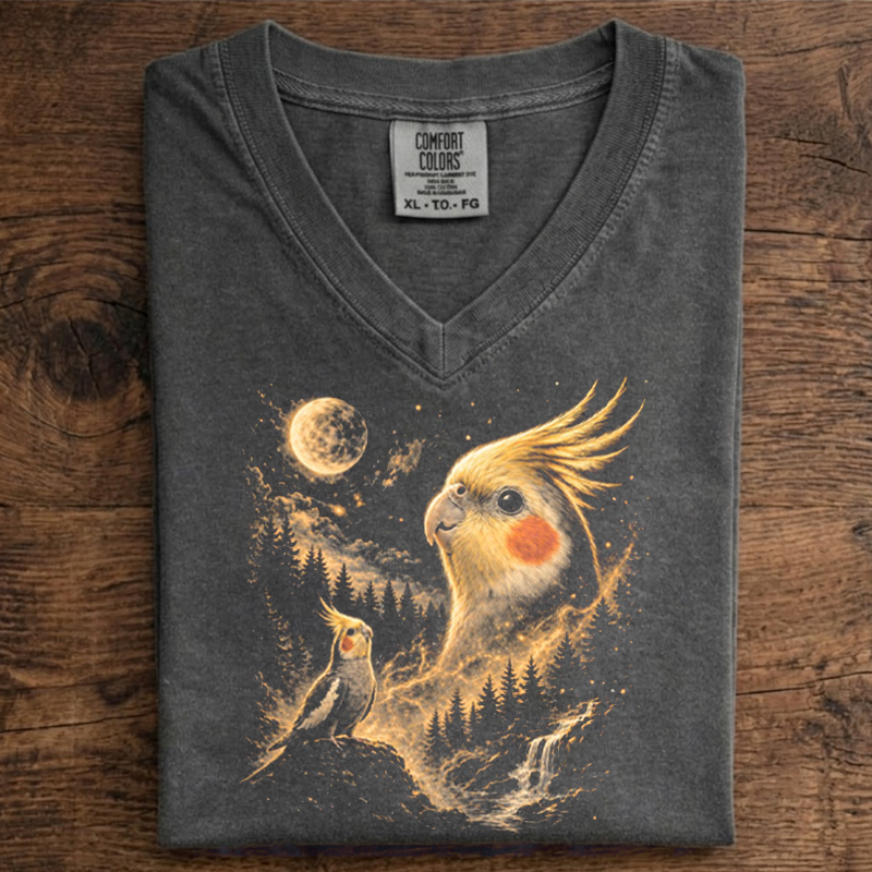 Cockatiel Howling to The Moon V-neck T-shirt-NaturexCraft