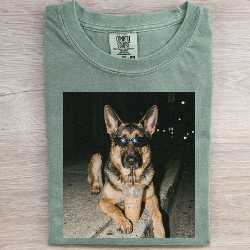 German Shepherd Drinking Iced Coffee T-shirt-NaturexCraft