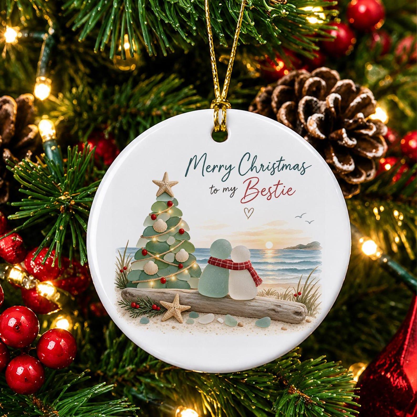 🎄Merry Christmas to My Bestie – Coastal Christmas Ornament, Seaside-Inspired Friendship Keepsake & Holiday Gift-HandPrint