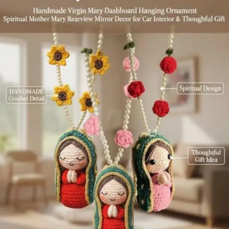 Handmade Knitted Virgin Mary Car Charm – Cute Hanging Ornament & Unique Gift-HandPrint