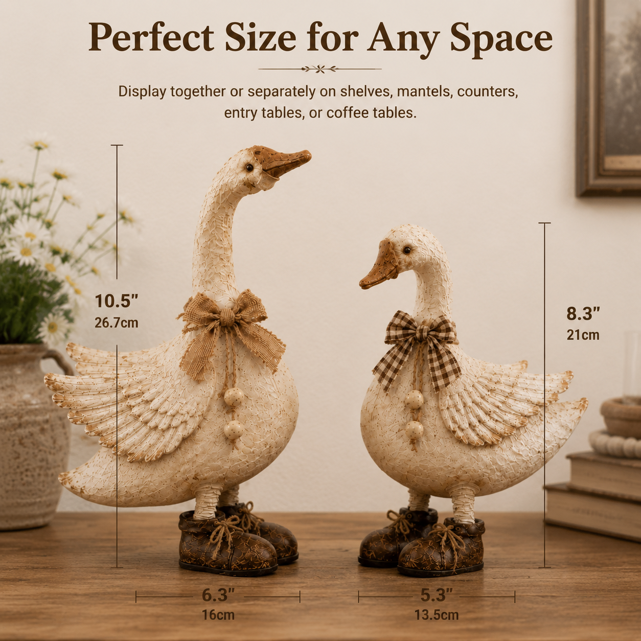 Rustic Farmhouse Goose Figurines Set of 2-HandPrint
