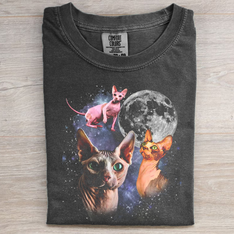 Three Sphynx Cat Moon T-shirt-NaturexCraft