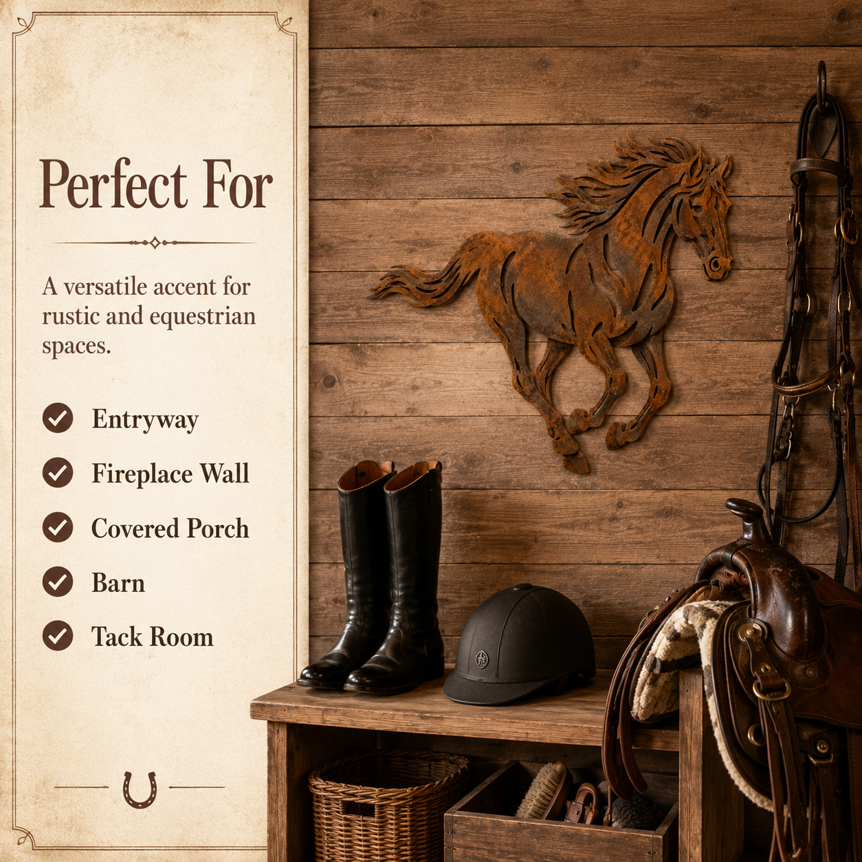 Rustic Running Horse Metal Wall Decor-HandPrint