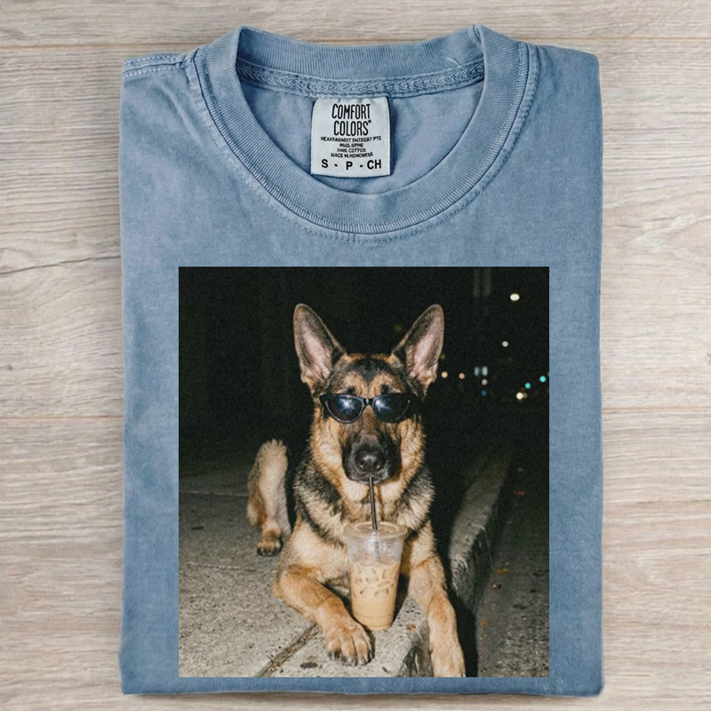 German Shepherd Drinking Iced Coffee T-shirt-NaturexCraft