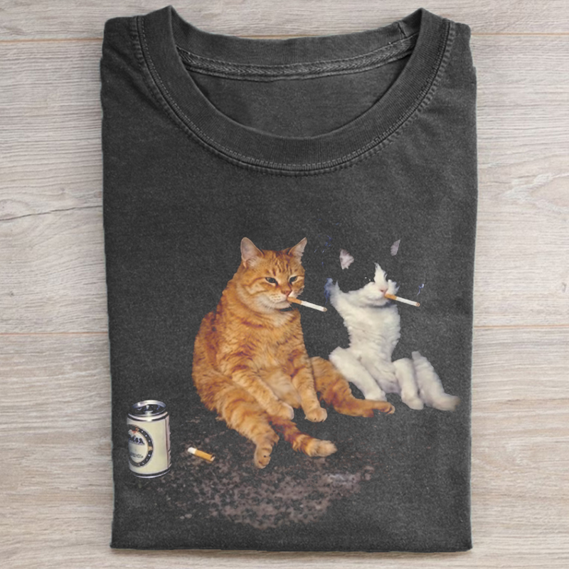 Smoking Cats Graphic T-shirt-NaturexCraft