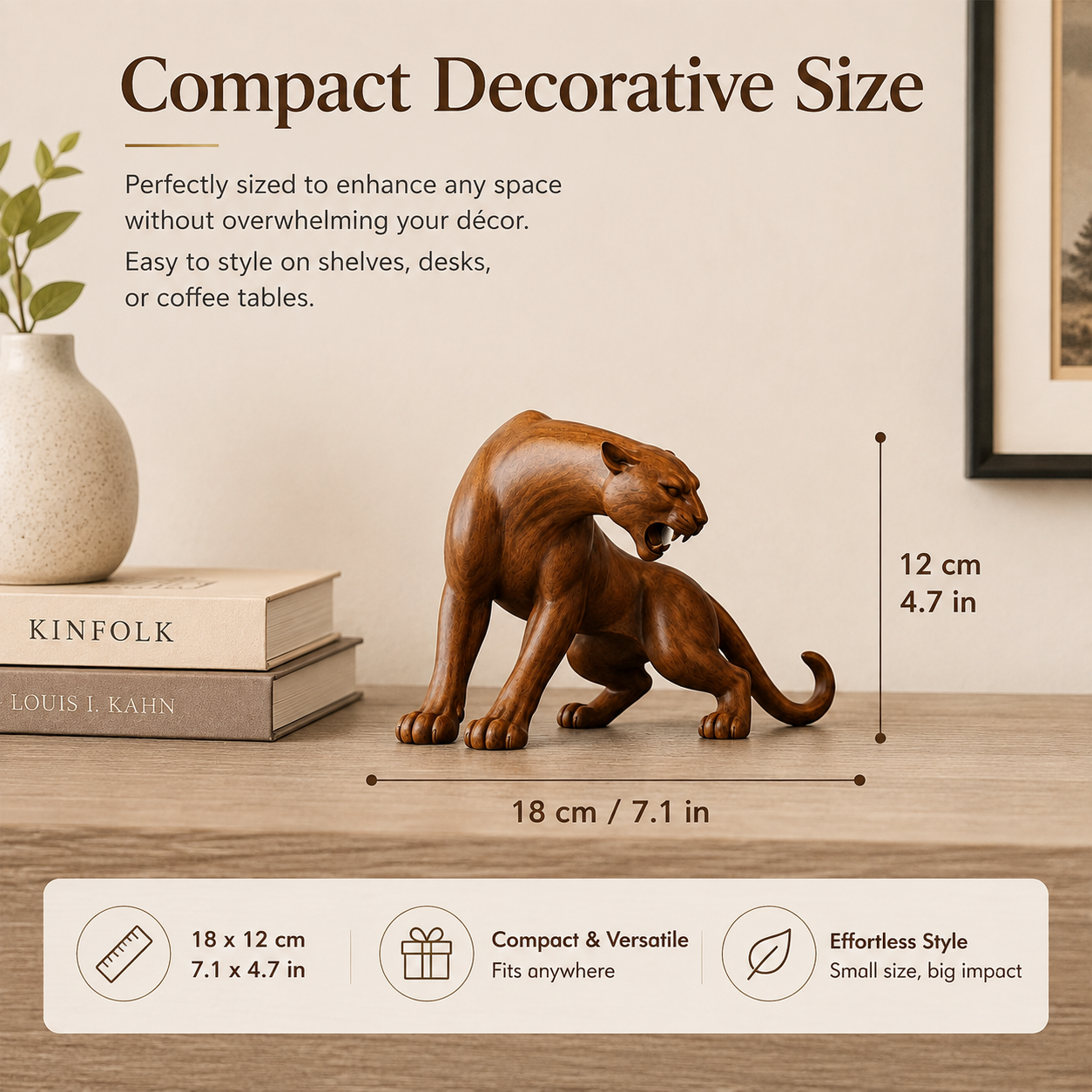 🐆 Wooden Panther Sculpture-HandPrint