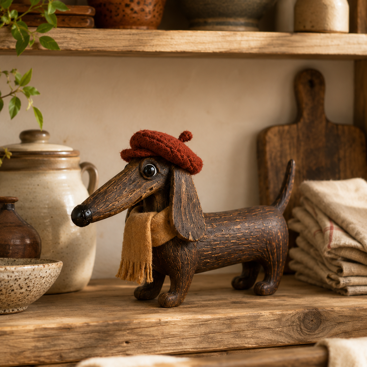 Rustic Gentleman Dachshund Wooden Figurine-HandPrint