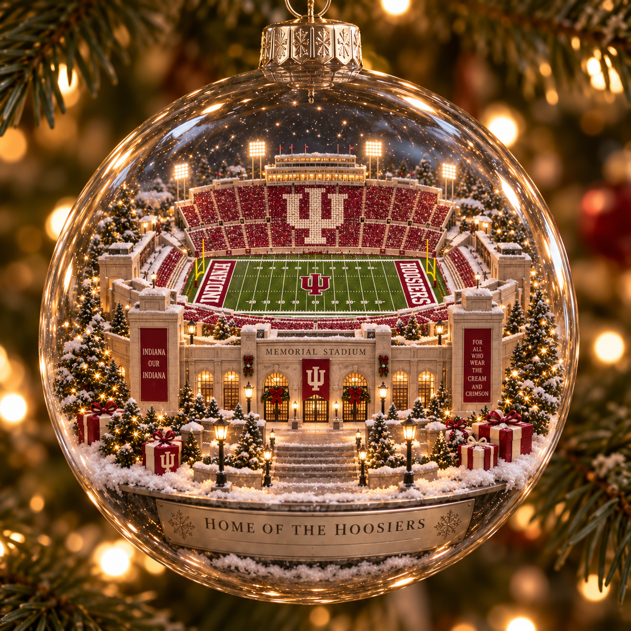 🎄 Go Hoosiers — Light-Up College Football Diorama Ornament-HandPrint