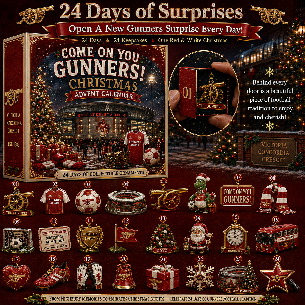 🎄 Come On You Gunners! Football Christmas Advent Calendar-HandPrint