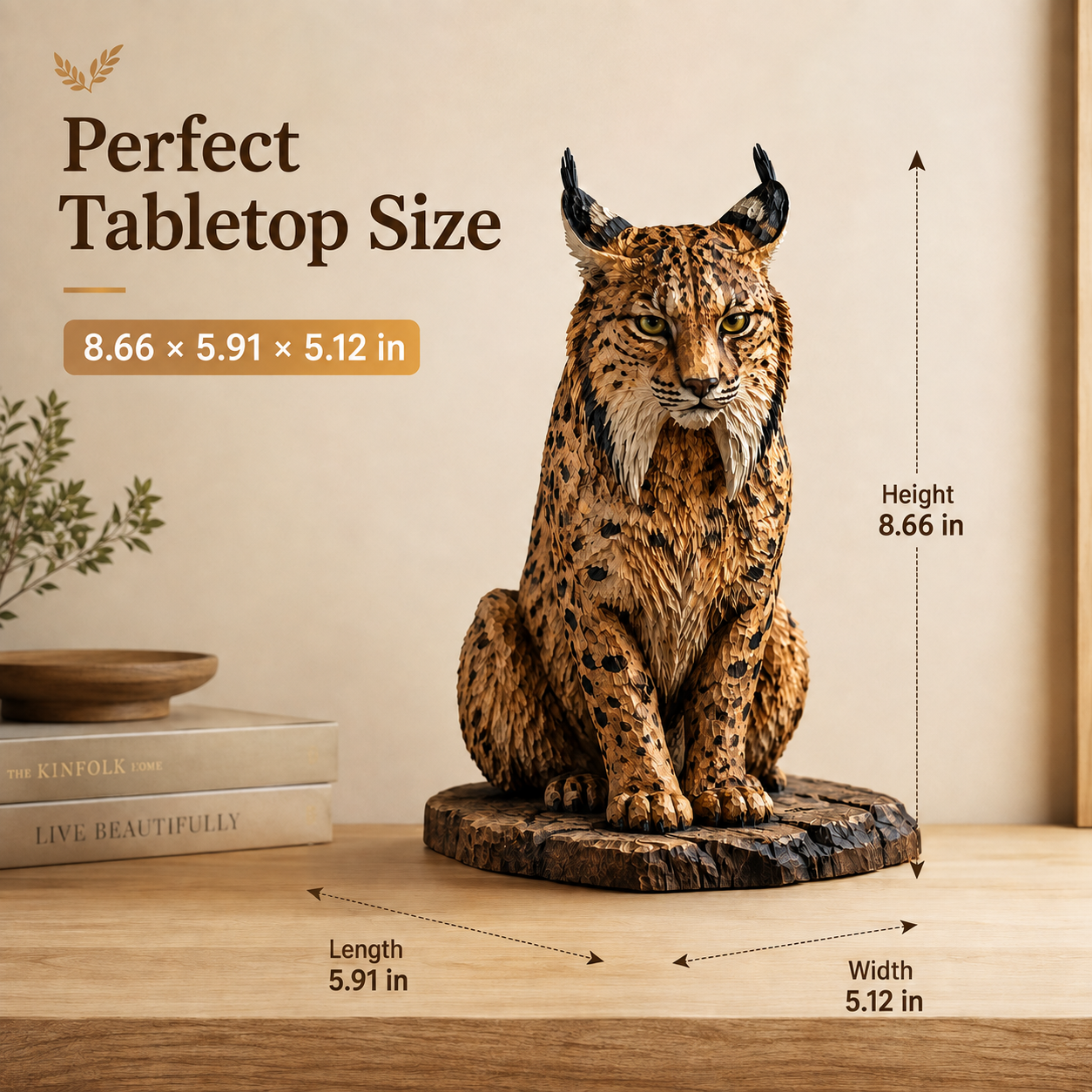 🐾 Hand-Carved Wooden Lynx Sculpture-HandPrint