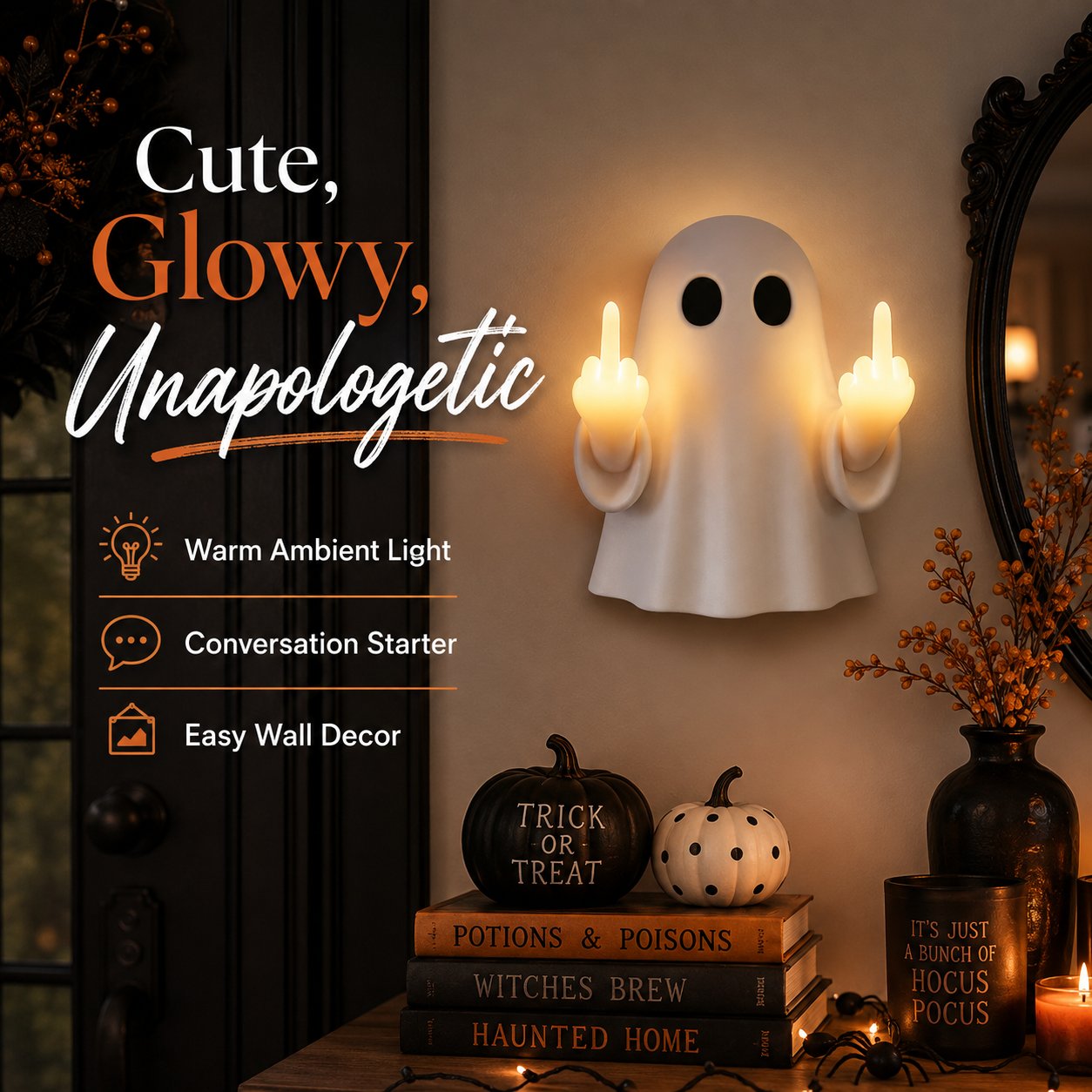 👻 MEGA-HALLOWEEN-VERKAUF 50 % RABATT – Lustiges Mittelfinger-Geister-Nachtlicht 🖕-HandPrint