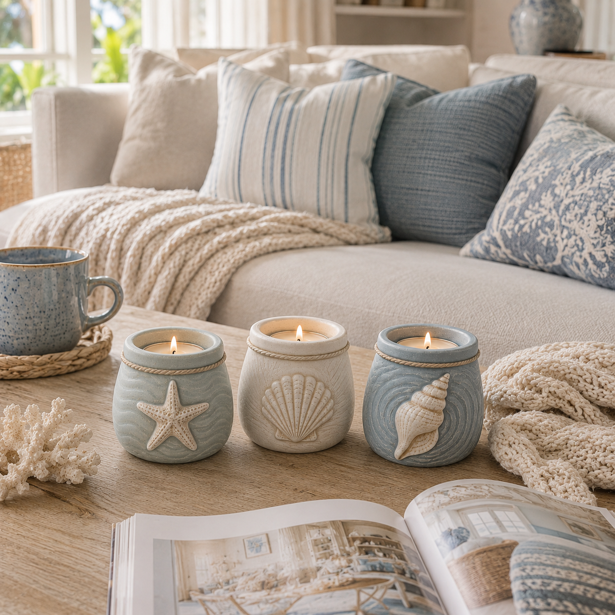 Coastal Tea Light Candle Holders Set of 3-HandPrint