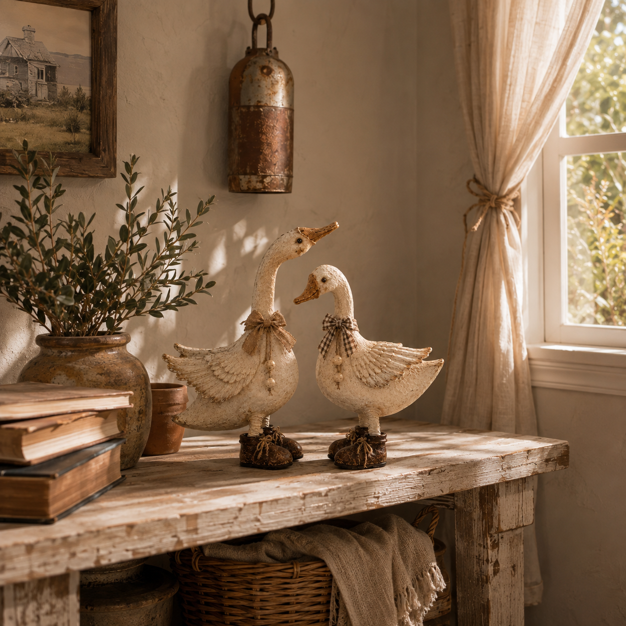 Rustic Farmhouse Goose Figurines Set of 2-HandPrint