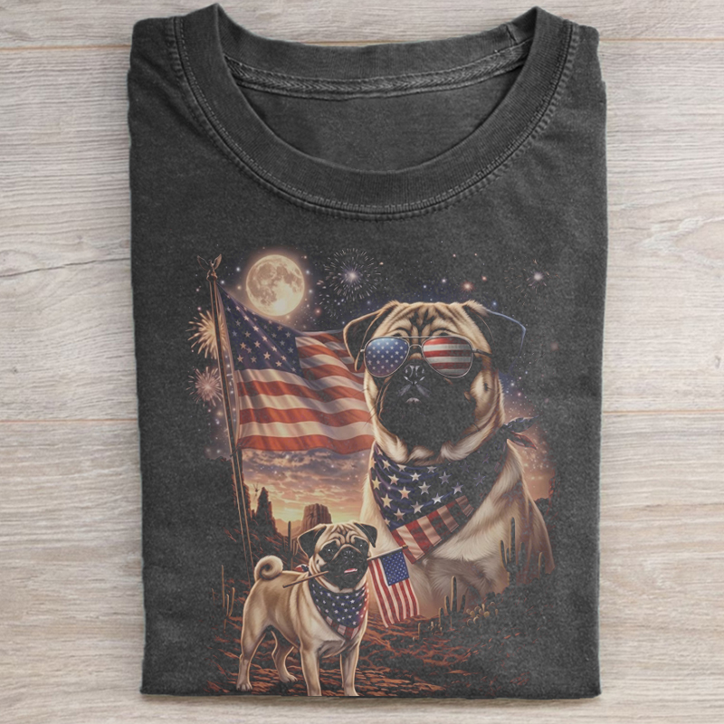 Patriotic Pug 4th of July T-shirt-NaturexCraft