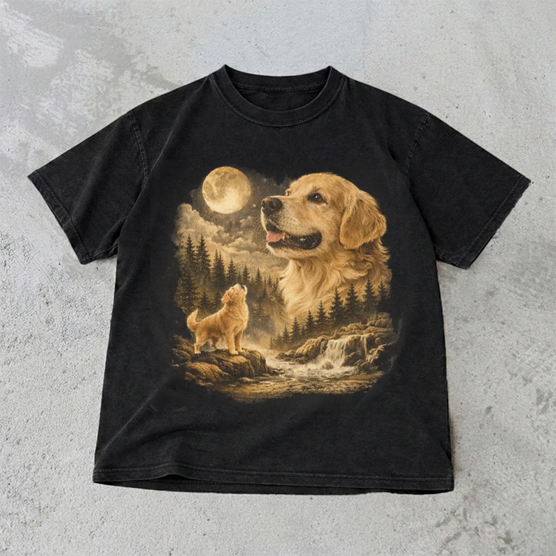 Golden Retriever Howling to the Moon T-shirt-NaturexCraft