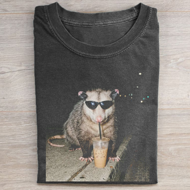 Possum Drinking Iced Coffee T-shirt-NaturexCraft
