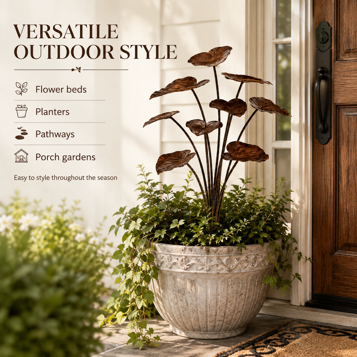 Rustic Metal Lotus Leaf Garden Stake-HandPrint