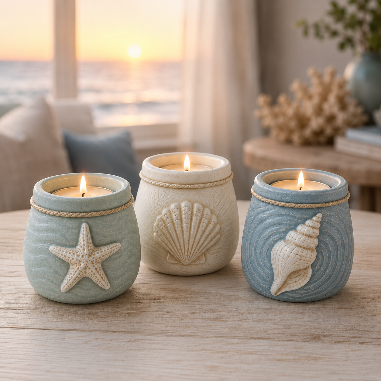 Coastal Tea Light Candle Holders Set of 3-HandPrint