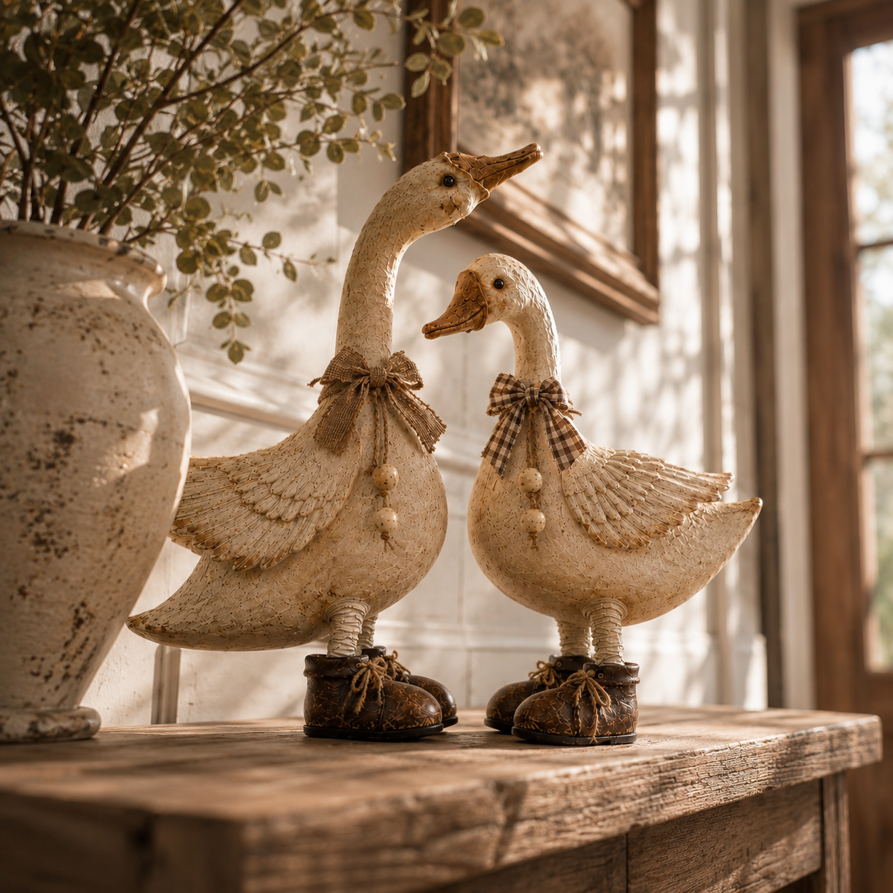 Rustic Farmhouse Goose Figurines Set of 2-HandPrint